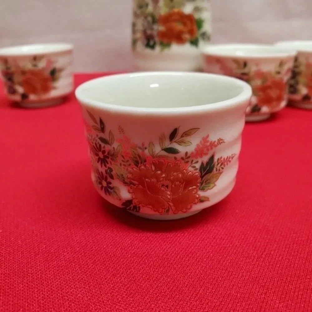 Vintage Japan Porcelain Sake Pitcher and Cup Set